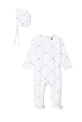 BEBE BELLA 2PC ROCKING HORSE PRINT FOOTIE WITH BONNET SET